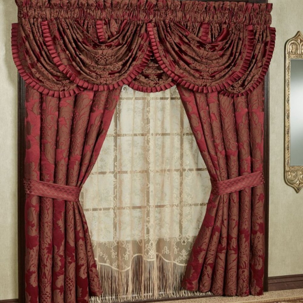 J. Queen New York Shiraz x2 damask curtain panels drapes
